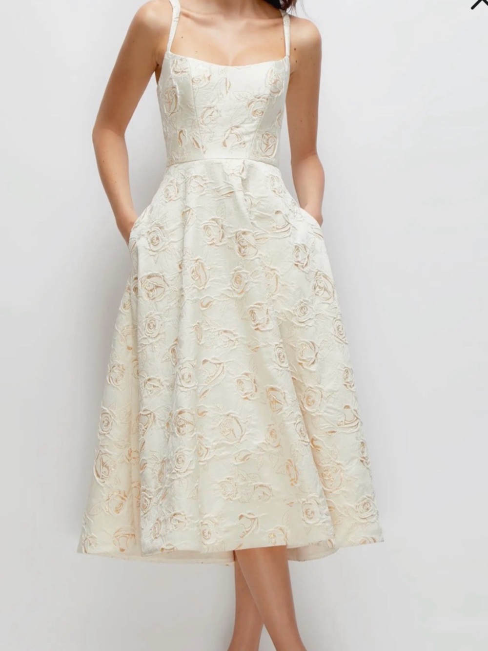 Dessy Collection Ivory and Gold Floral Jacquard Dress
